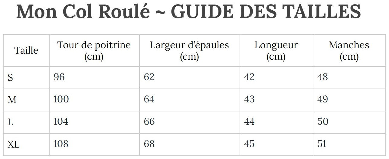 Guide des Tailles MonColRoulé