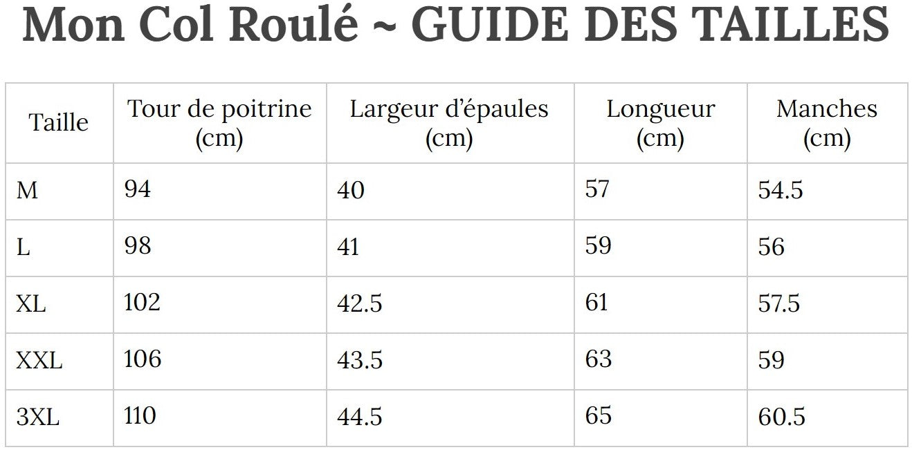 Guide des Tailles MonColRoulé