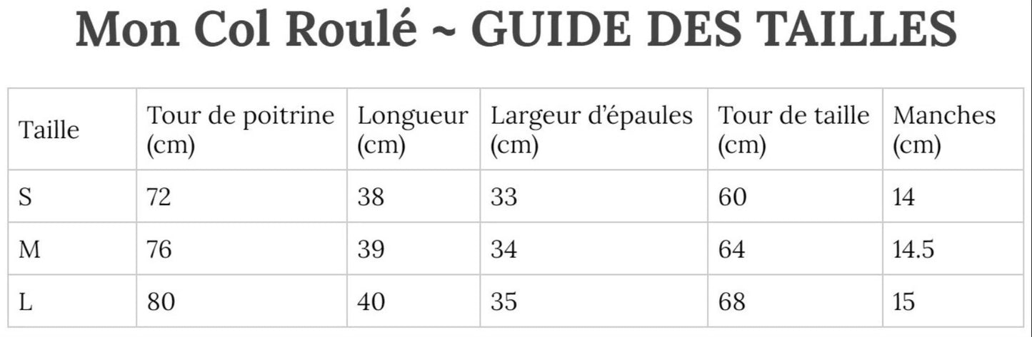 Guide des Tailles MonColRoulé