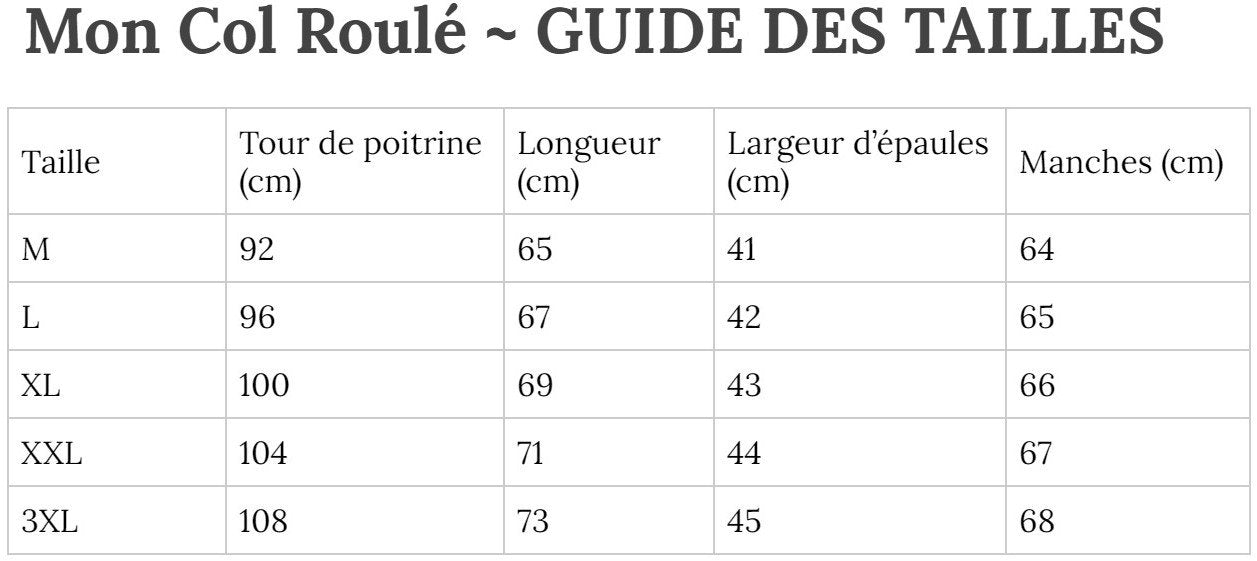 Guide des Tailles MonColRoulé