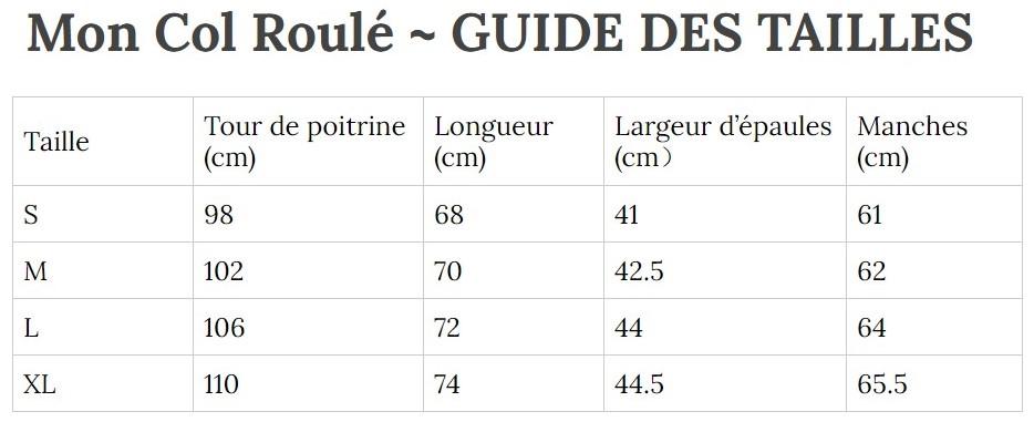 Guide des Tailles MonColRoulé