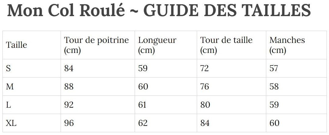 Guide des Tailles MonColRoulé