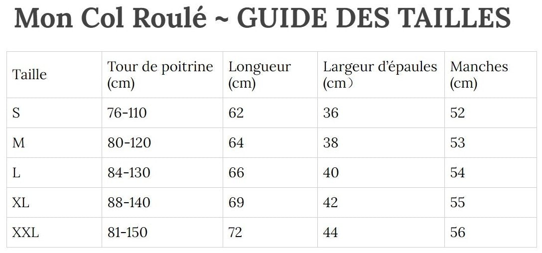 Guide des Tailles MonColRoulé