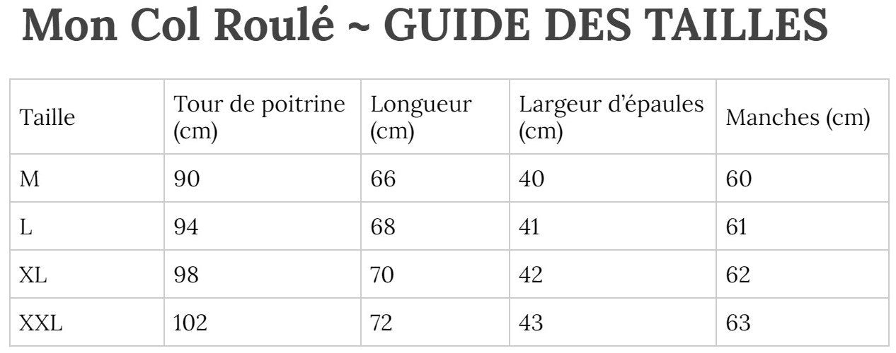 Guide des Tailles MonColRoulé