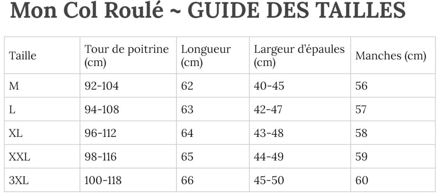 Guide des Tailles MonColRoulé