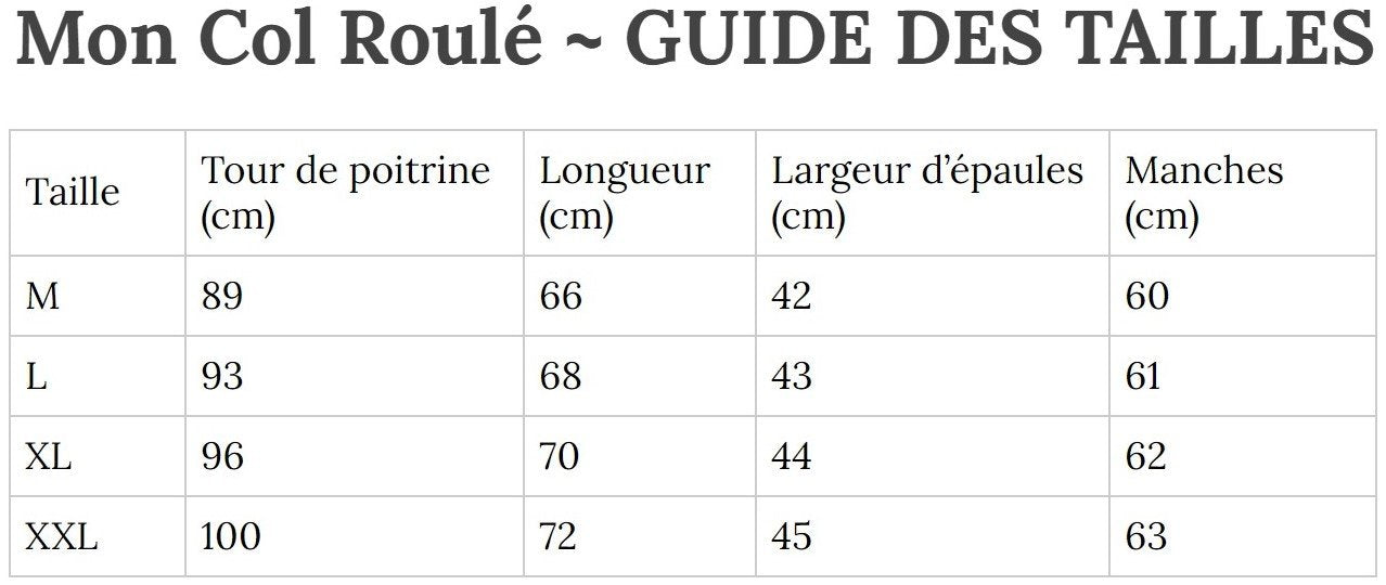 Guide des Tailles MonColRoulé