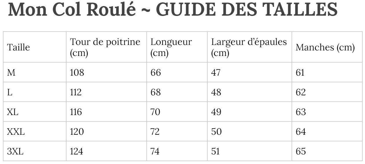 Guide des Tailles MonColRoulé