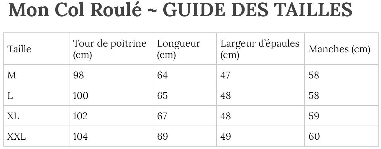 Guide des Tailles MonColRoulé