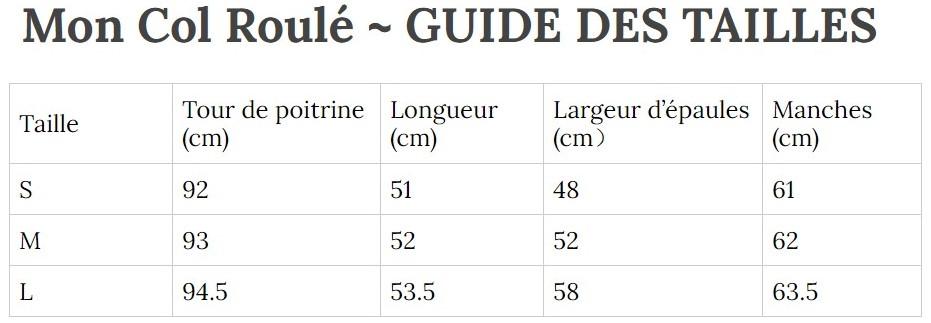 Guide des Tailles MonColRoulé