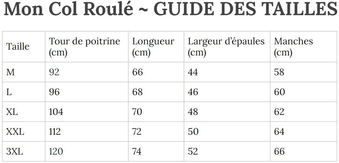 Guide des Tailles MonColRoulé