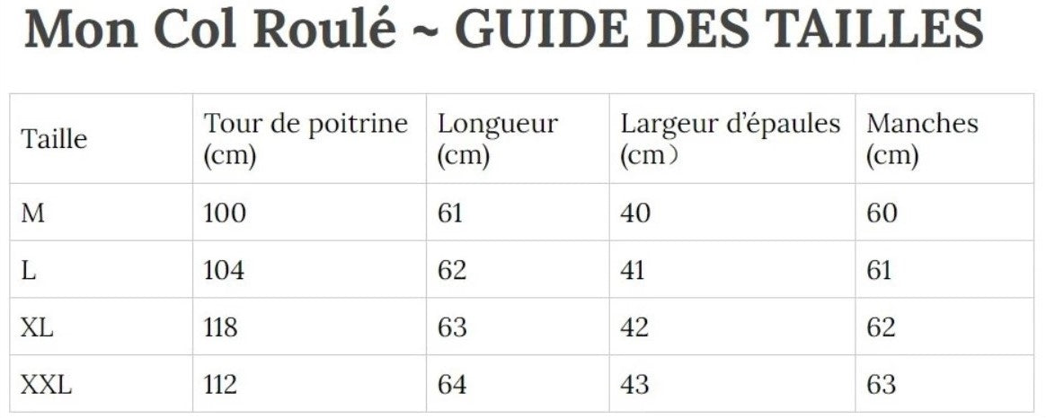 Guide des Tailles MonColRoulé