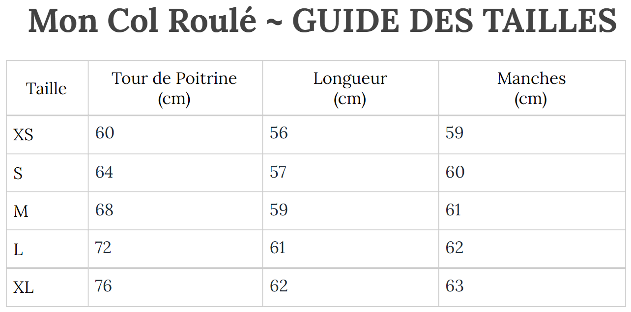 Guide des Tailles MonColRoulé