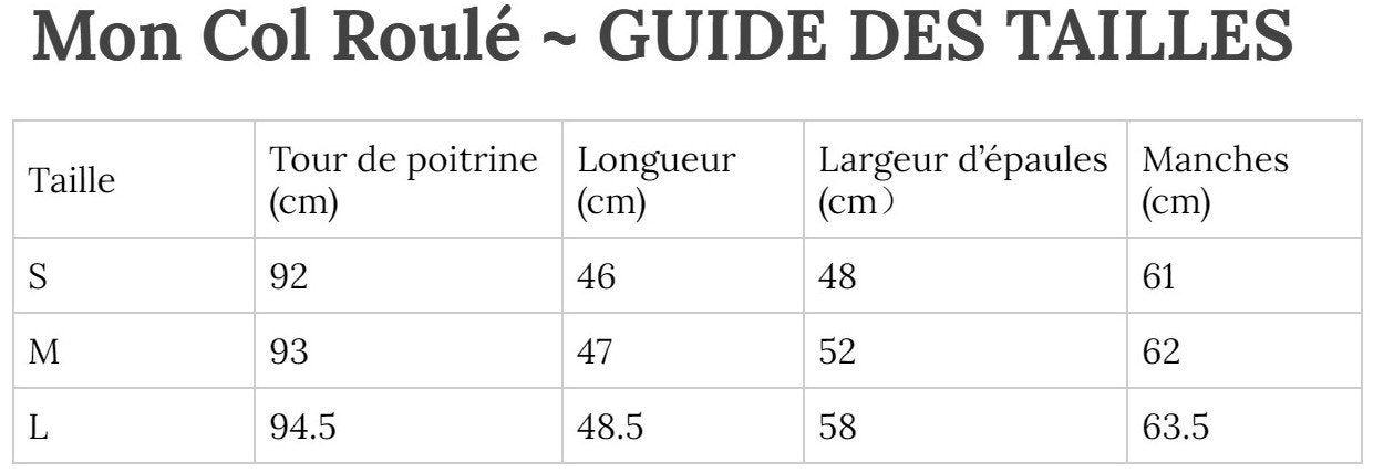 Guide des Tailles MonColRoulé