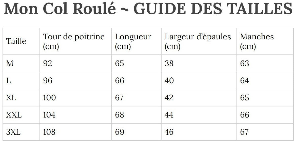 Guide des Tailles MonColRoulé