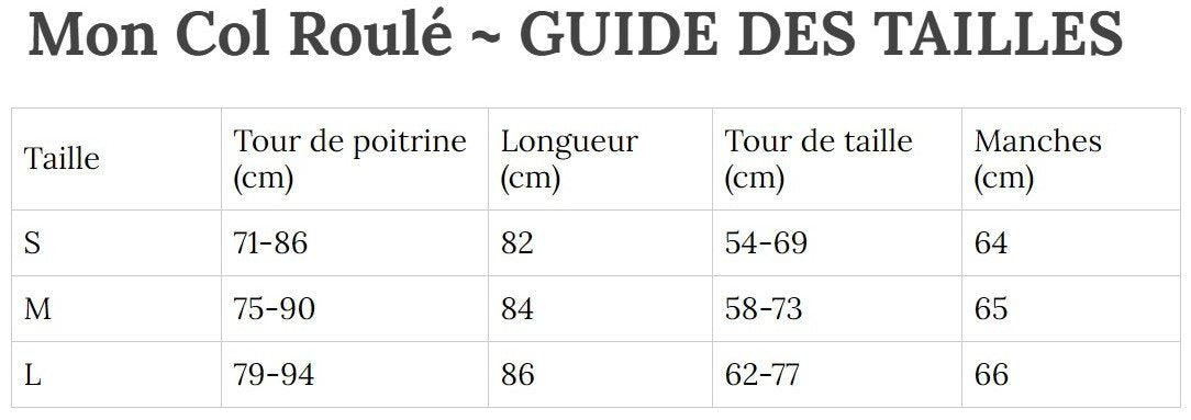 Guide des Tailles MonColRoulé