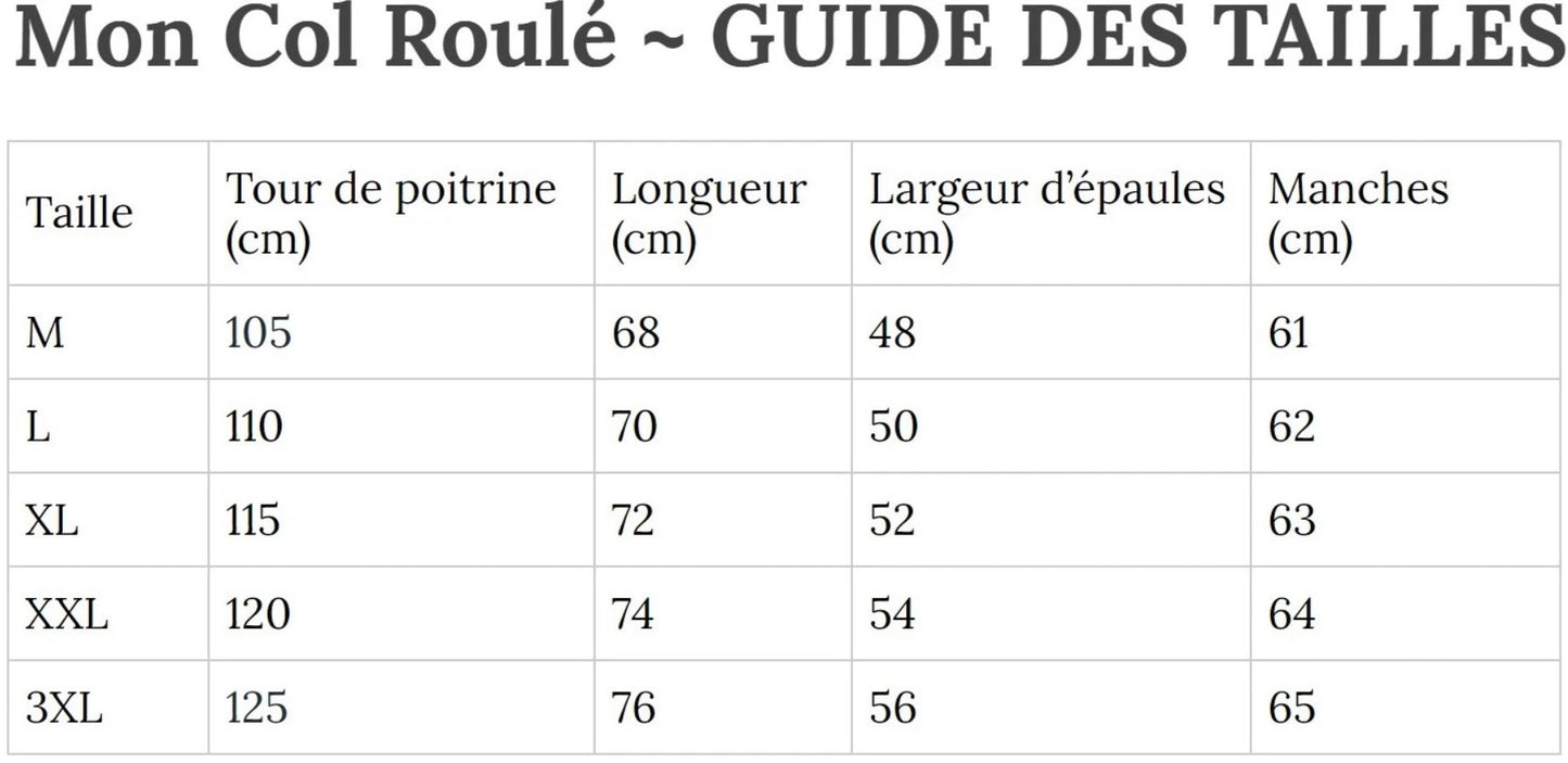 Guide des Tailles MonColRoulé