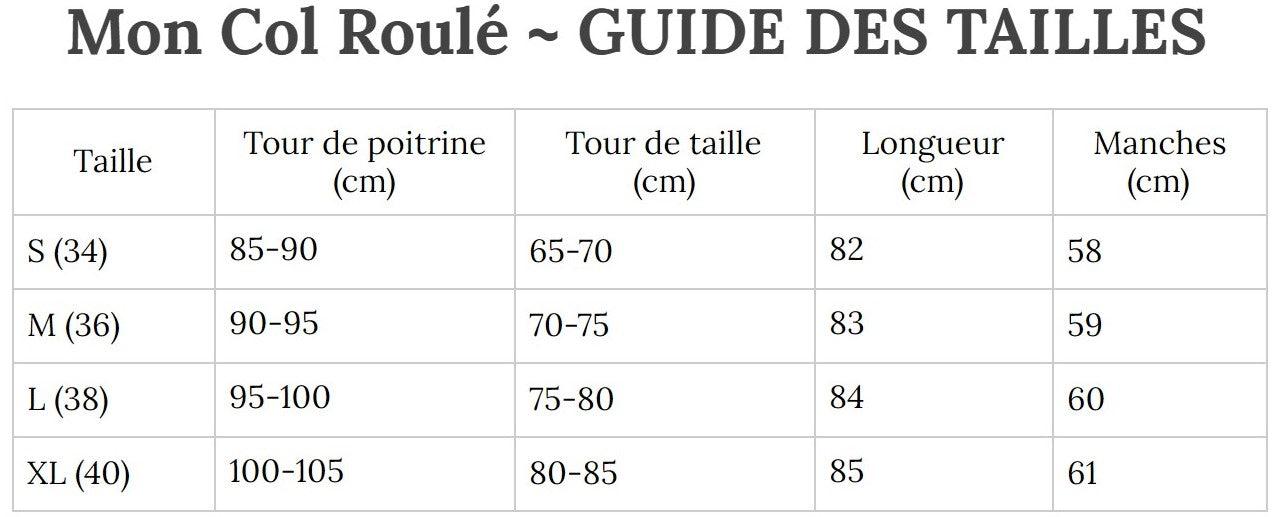 Guide des Tailles MonColRoulé