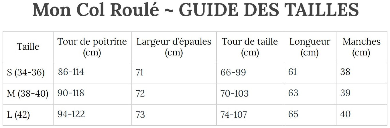 Guide des Tailles MonColRoulé