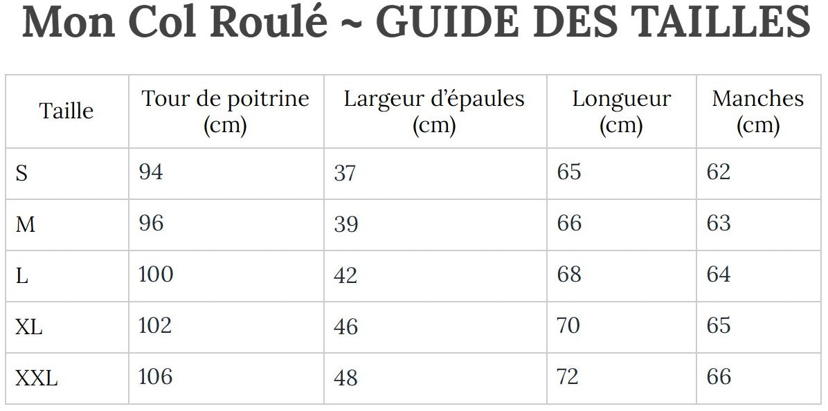 Guide des Tailles MonColRoulé