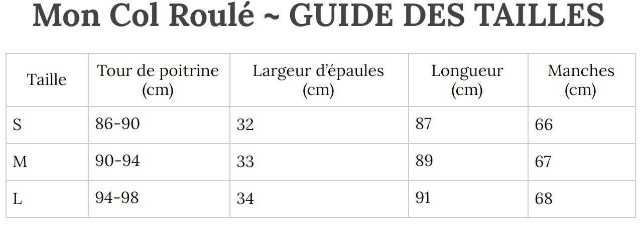 Guide des Tailles MonColRoulé
