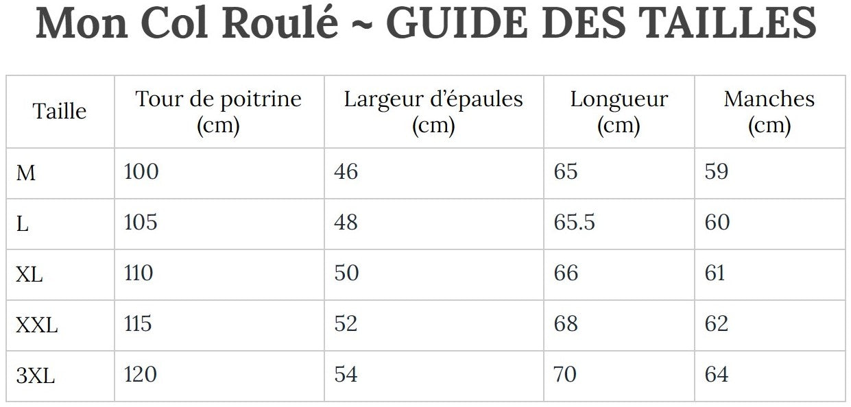 Guide des Tailles MonColRoulé