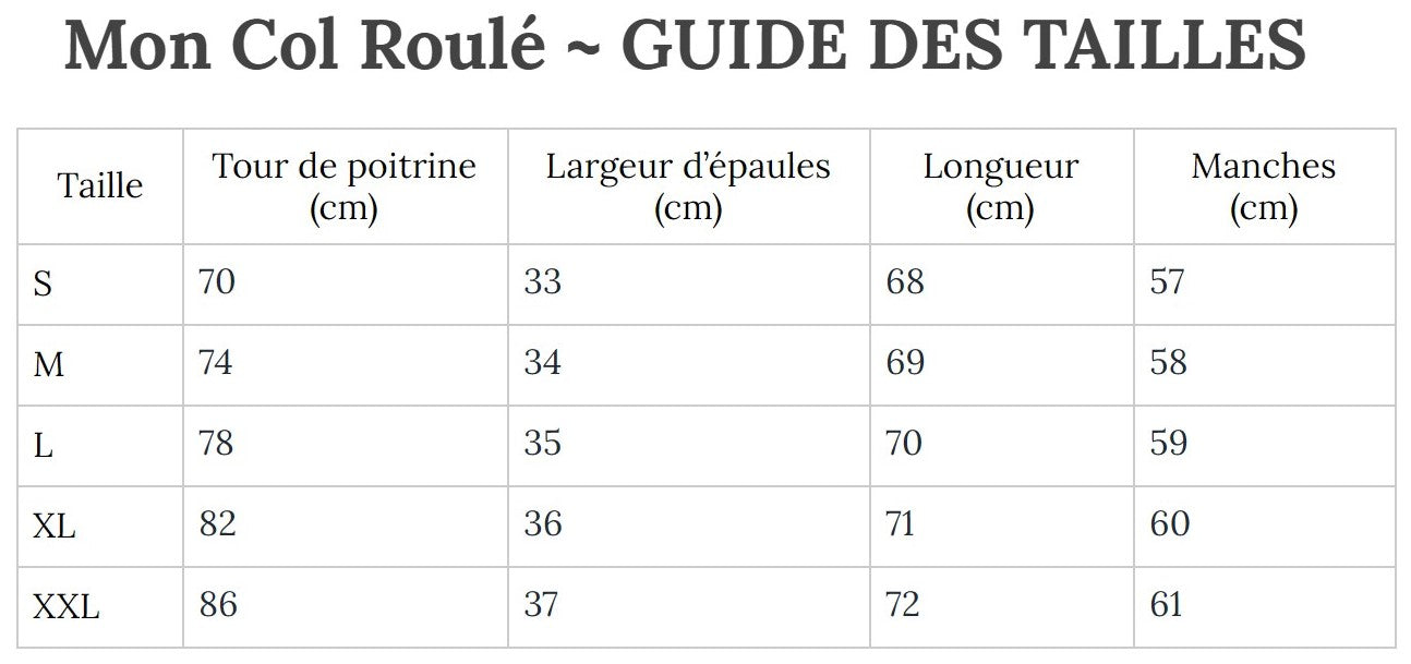 Guide des Tailles MonColRoulé