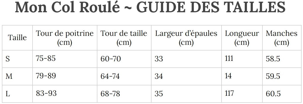 Guide des Tailles MonColRoulé