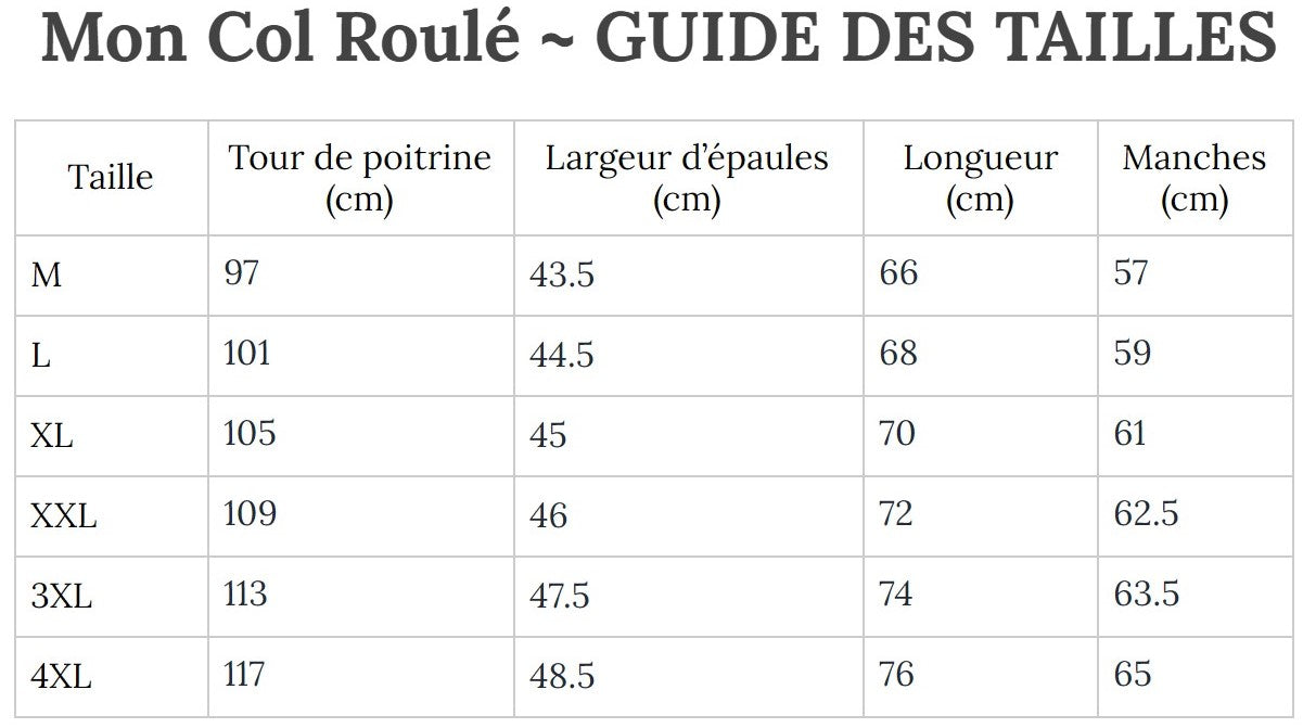 Guide des Tailles MonColRoulé