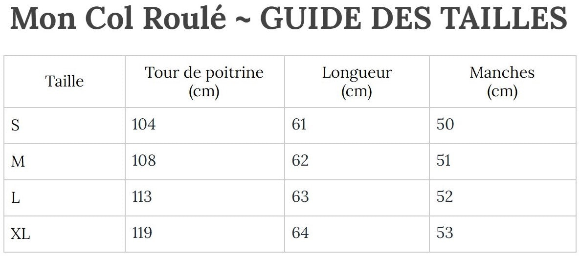 Guide des Tailles MonColRoulé
