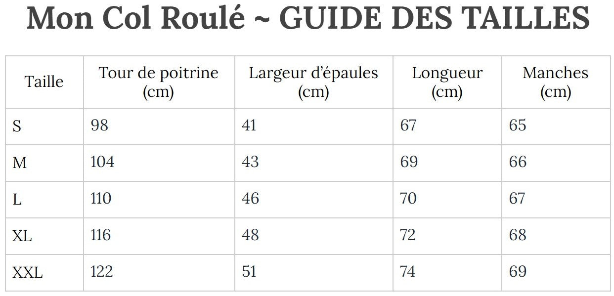 Guide des Tailles MonColRoulé