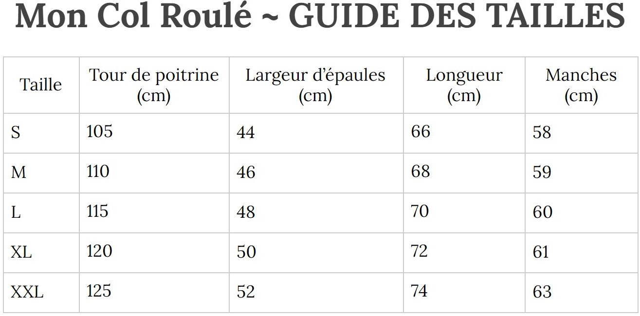 Guide des Tailles MonColRoulé