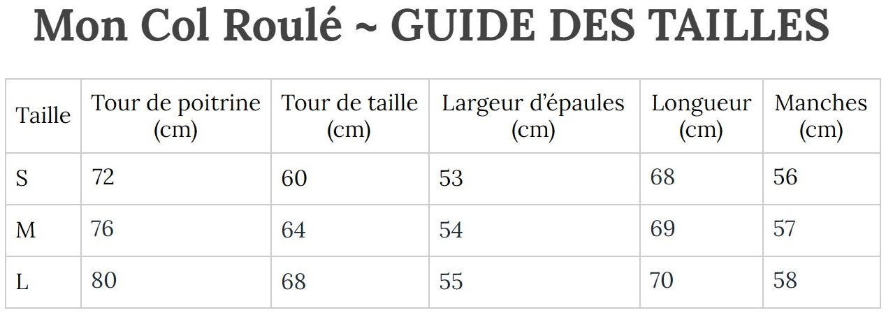 Guide des Tailles MonColRoulé