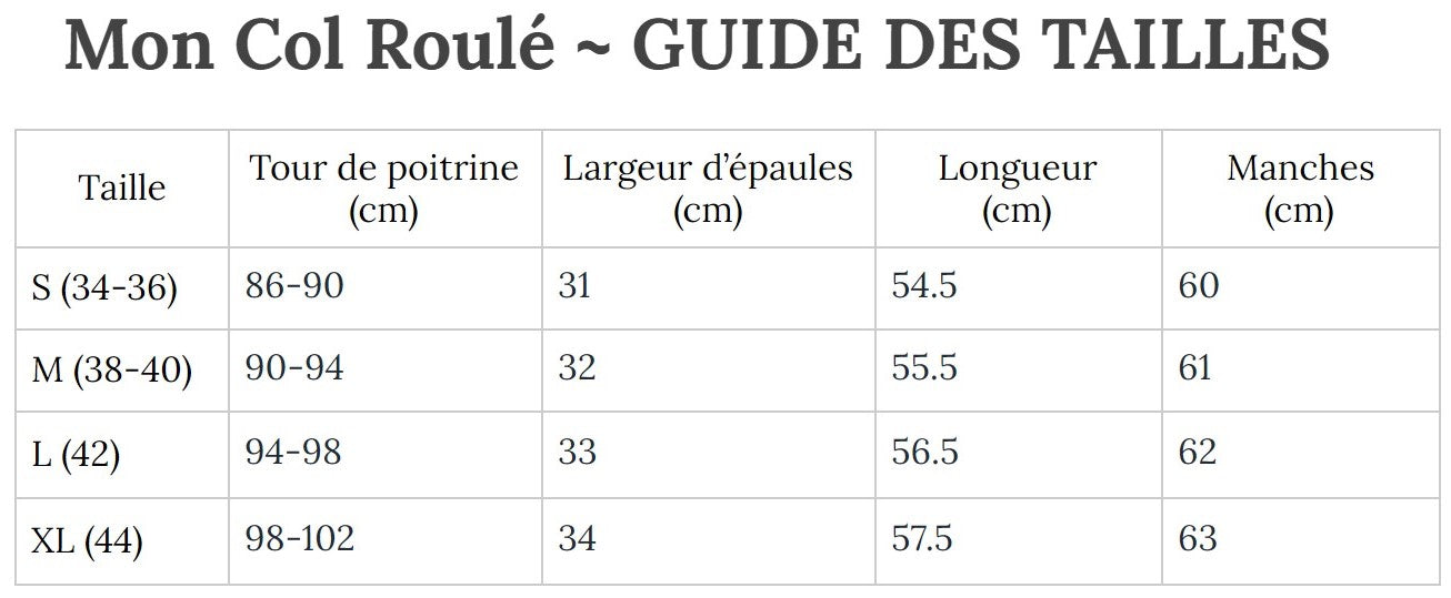 Guide des Tailles MonColRoulé