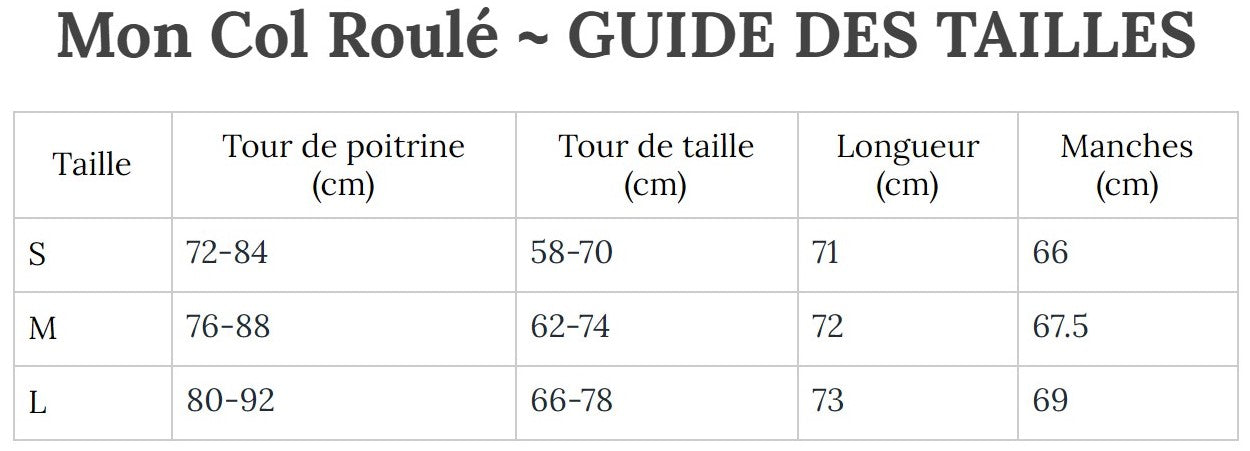 Guide des Tailles MonColRoulé