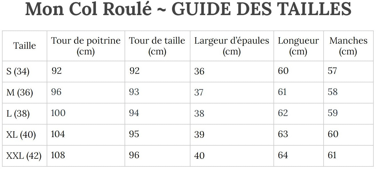 Guide des Tailles MonColRoulé