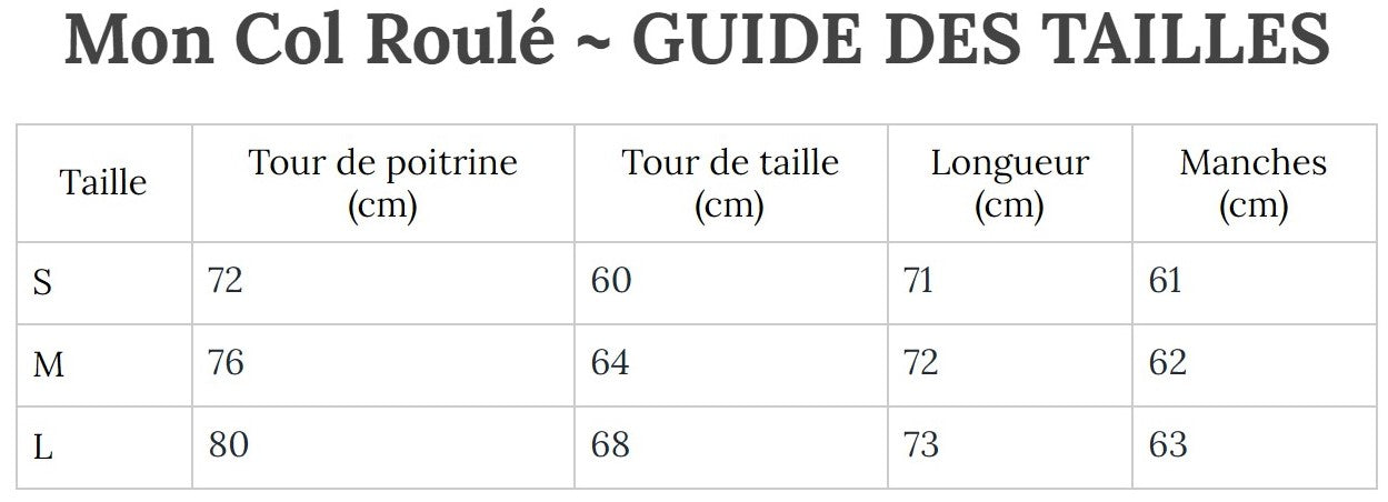 Guide des Tailles MonColRoulé