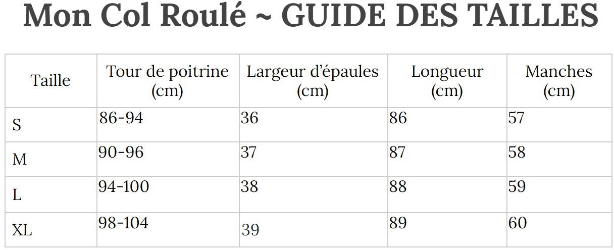 Guide des Tailles MonColRoulé