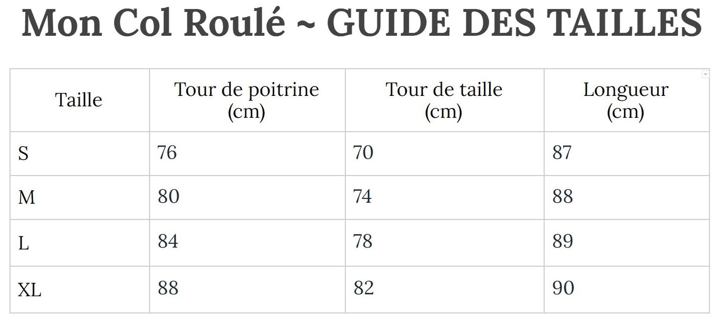 Guide des Tailles MonColRoulé