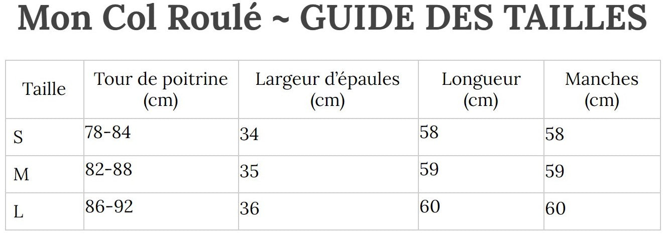 Guide des Tailles MonColRoulé