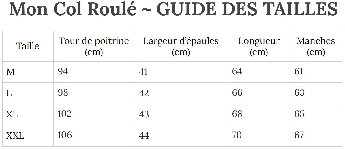 Guide des Tailles MonColRoulé