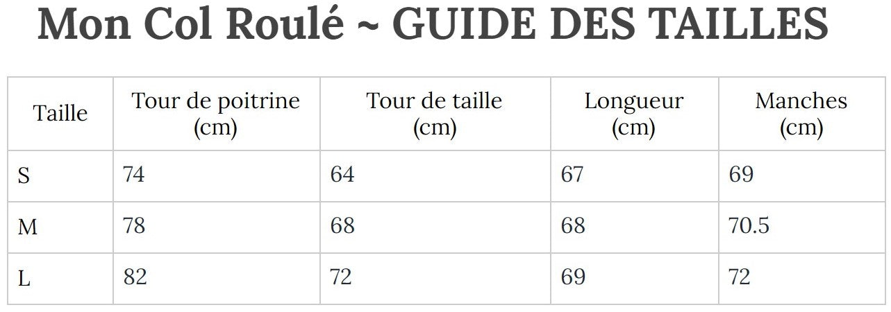 Guide des Tailles MonColRoulé