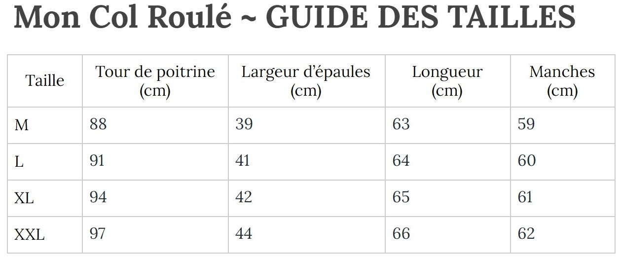 Guide des Tailles MonColRoulé