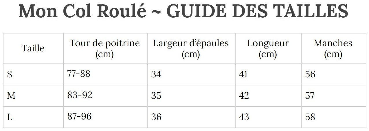 Guide des Tailles MonColRoulé