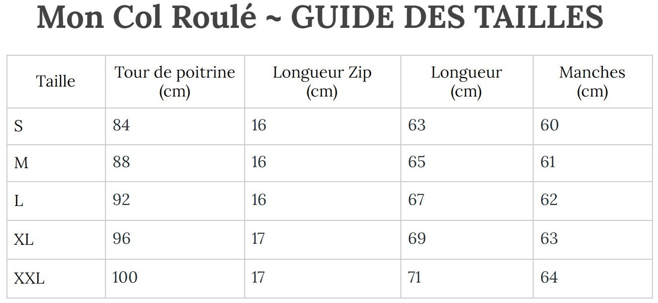 Guide des Tailles MonColRoulé
