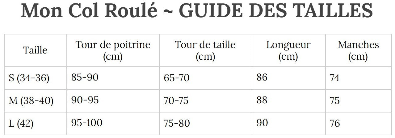 Guide des Tailles MonColRoulé