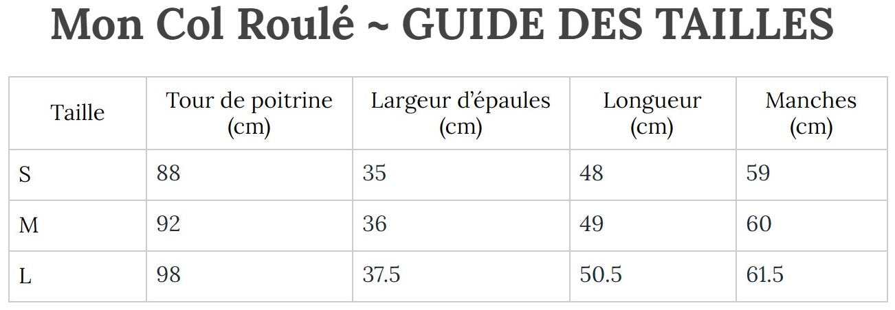 Guide des Tailles MonColRoulé