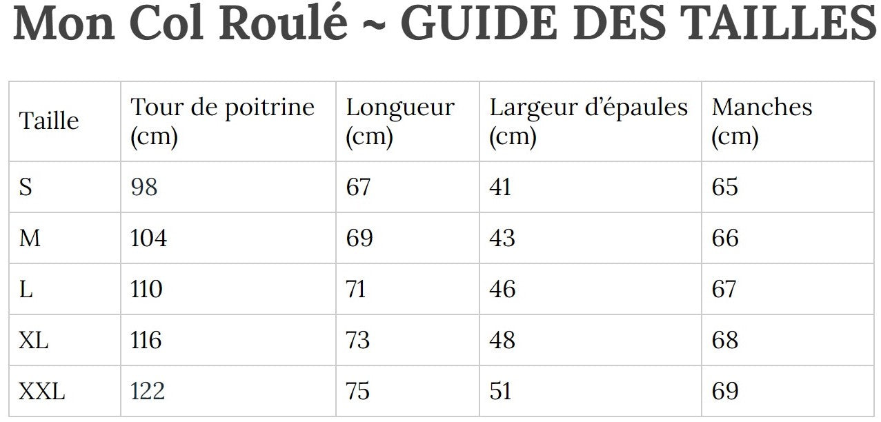 Guide des Tailles MonColRoulé