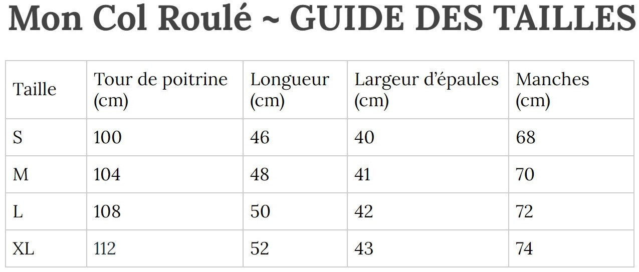 Guide des Tailles MonColRoulé