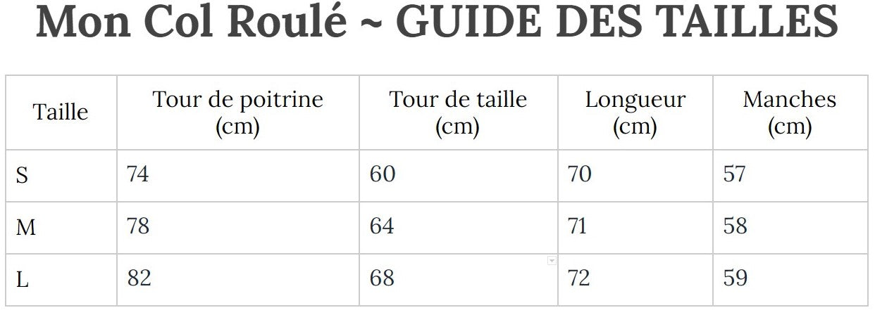 Guide des Tailles MonColRoulé