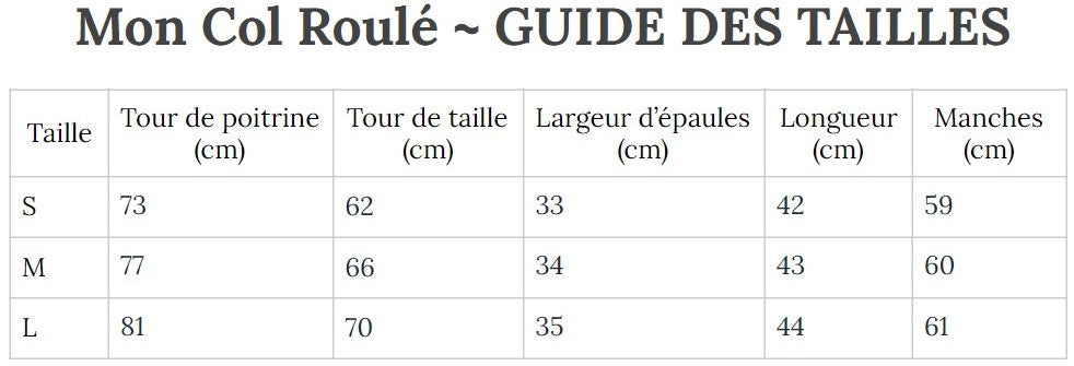 Guide des Tailles MonColRoulé